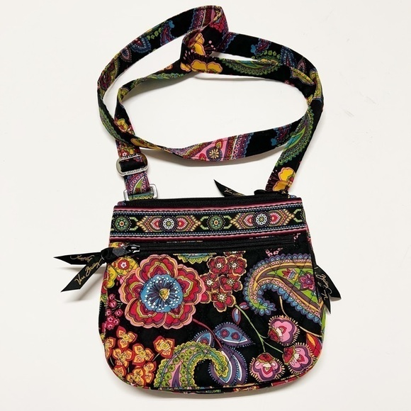 Vera Bradley Womens Black Floral Symphony In Hue Little Flap Hipster Crossbody - Picture 1 of 9